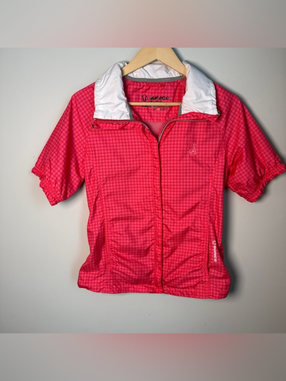Sunice Sport X20CT Golf Wind Jacket Small Pink Houndstooth Short Sleeve Full Zip